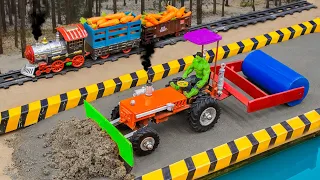 Diy tractor mini Bulldozer repairing Train Tracks | mini Tractor transporting carrot