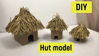 How to make a hut model | Miniature hut model | Village hut making | cardboard hut model | Jhopdi