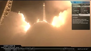 Falcon 9 Nighttime Liftoff & Drone Ship Landing (JCSat-16 Mission)