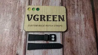 Black Alran Goat Custom Leather Strap For Longines Hydroconquest Green Dial Watch