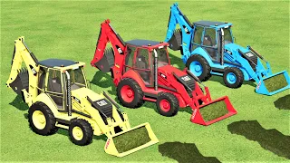 LOADER OF COLORS ! TRANSPORTING & GRASS LOADING with CAT BACKHOE LOADERS ! Farming Simulator 22