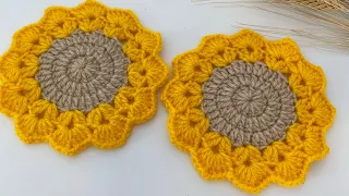 Amazing🌼💯How to make a Very easy and beautiful crocheted sunflower coaster #coaster #kinitted #diy
