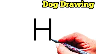 How to Draw Dog From Letter H | Easy Dog Drawing | Letter Drawing