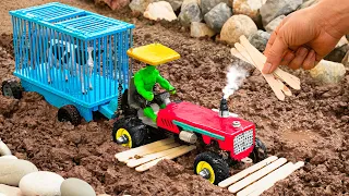Diy mini tractor heavy trolley full cattle loaded stuck in mud science project | Diy Tractor