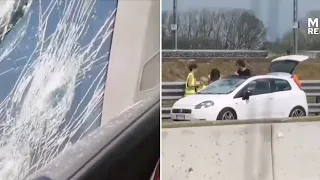 Huge hailstones smash car windscreens on motorway in Italy