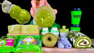 ASMR 달콤쌉싸름 말차파티🍀말차 크레이프 찹쌀떡 롤케이크 도넛 마카롱 말차라떼 먹방~! Sweet Green Tea🟢Dessert Party MuKBang~!!