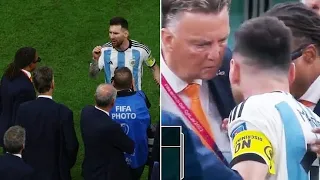 Messi angry moments with Netherlands Coach Van gaal after win over Netherlands