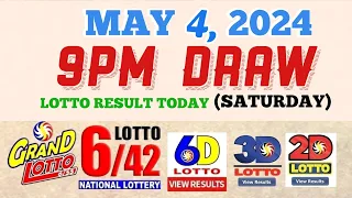 Lotto Result Today 9pm draw May 4, 2024 6/55 6/42 6D Swertres Ez2 PCSO#lotto