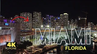 Downtown Miami 2023 at Night by Drone 4K.