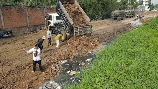 Incredible making Long Road by  Bulldozer Push Stone sand Making New Road ,Truck Unloading