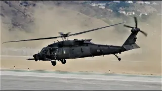 4 US Army Night Stalkers MH-60 Blackhawk Helicopter Start-Up, Taxi, Takeoff Modified UH60 160th SOAR