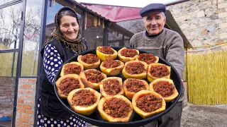 Cooking STUFFED QUINCE DOLMA According to Special Recipe! An Ordinary Day in Azerbaijan Village!