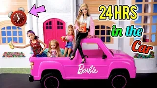 Barbie Doll Family 24 Hours Overnight in The New Pink Car