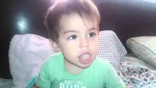 Toddler making morning funny faces