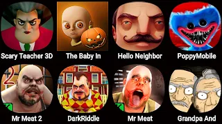 Scary Teacher 3D,The Baby In Yellow,Hello Neighbor,Poppy Playtime 3,Mr Meat 2,Dark Riddle,Mr Meat 3