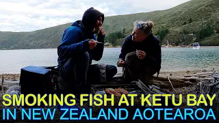 Smoking Fish on the Beach in Pelorus Sound New Zealand