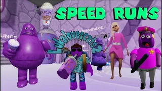 ESCAPE GRIMACE SHAKE Speed Runs! in Scary Obby, Police Gril Prison Run, Evil Barbi, Barry