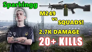 Sparkingg - 20+ KILLS (2.7K DAMAGE) - M249 vs SQUADS! - PUBG