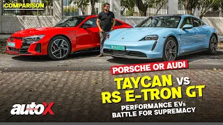 Porsche Taycan vs Audi RS e-tron GT 2022 : Performance electric cars comparison test review | autoX