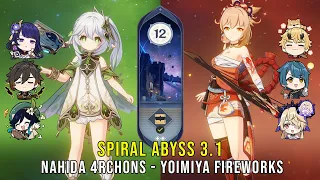 C0 Nahida Archon Team and C0 Yoimiya Fireworks - Genshin Impact Abyss 3.1/3.2 - Floor 12 9 Stars