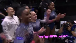 Simone, Joscelyn and Cecile congratulate Melanie De Jesus Dos Santos after winning Team Bronze