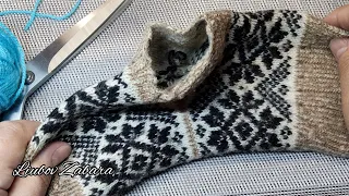 SEW THE SOCK BEAUTIFULLY, CAREFULLY.  NEW METHOD.  KNITTING WITHOUT SPOKES AND HOOK.