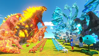 Team Fire + Thermonuclear Godzilla VS King Ghidorah + Team Ice - Animal Revolt Battle Simulator