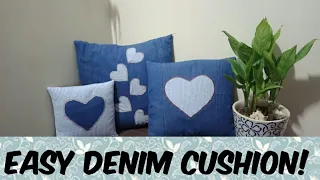 Easy Denim jeans cushions | how to make denim upcycled pillow covers from denim top and jeans
