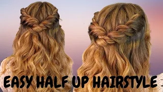 Wavy twisted half up half down hairstyle - half up half down curly hair tutorial