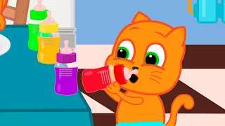 Cats Family in English - Colored Juice Jars Cartoon for Kids