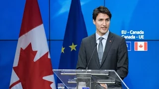Prime Minister Trudeau delivers remarks following the CETA signing ceremony in Belgium