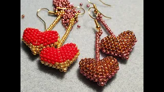 Aretes de corazones en 3D con chaquiras