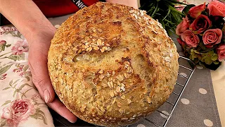 Bread honey oatmeal without kneading... (very easy... no blender... no bread maker)