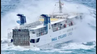 Large Ships & Icebreakers Overcome Monster Waves In Storm & Fat Ice