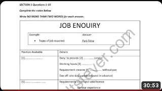 ielts listening test (job enouiry) with answers