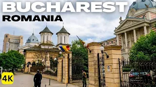 Walk in BUCHAREST Capital city of ROMANIA - Full City Centre Tour on a Friday Morning 4k