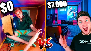 $1 Vs $7,000 Gaming Box Fort *Budget Challenge*