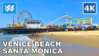 [4K] Venice Beach to Santa Monica Beach in Los Angeles, California - Walking Tour 🎧 ASMR Ocean Waves