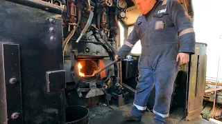 Lighting Black 5 'Eric Treacy' for pre-season steam test at Grosmont MPD