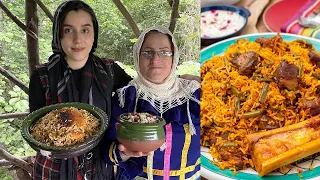 iranian meat dish recipe in village | Bean Pilaf (Istanbuli) With Organic Beans & SHIRAZI SALAD