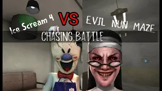 ICE SCREAM 4 vs Evil Nun Maze (LEVEL 30) | Chasing Battle!!