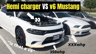 V6 MUSTANG TAKES ON A 5.7L DODGE CHARGER! *SHOCKING OUTCOME*