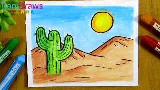 How to draw a DESERT LANDSCAPE - Step by step