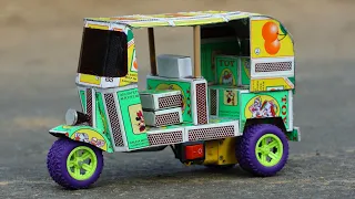 How to make Matchbox Auto Tempo Rickshaw at home - DIY matchbox electric Rickshaw using DC motor