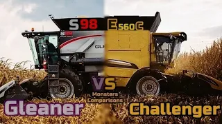 Gleaner S98 VS Challenger E560C Ultimate Size/Power/Capacity comparison (Largest S vs Largest E500)