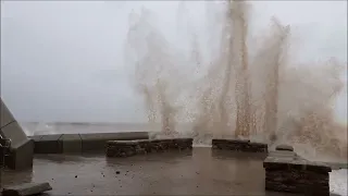 Dawlish seafront waves and The Brooks Black swans during storm Ciaran 02/11/2023