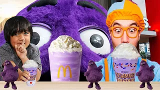 Blippi Wonders and Tag with Ryan Tried the Grimace Shake in Real Life Ryan's World All Characters