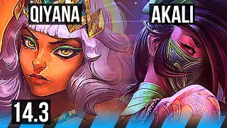 QIYANA vs AKALI (MID) | 8 solo kills, 1500+ games, 9/1/0, Godlike | EUW Master | 14.3