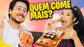 QUEM COME MAIS COMIDA JAPONESA GANHA | Jeru e Cheru