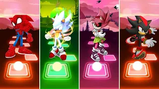 Spider Man Sonic 🆚 Hyper Sonic 🆚 Shadow Sonic 🆚  Amy exe Sonic | Sonic Tiles Hop EDM Rush